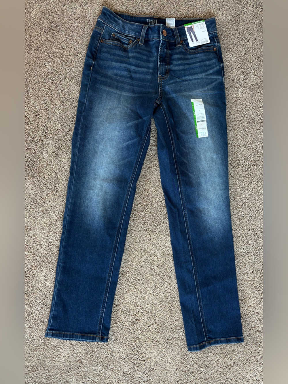 Time and Tru Women's Straight Leg Jeans - Medium Dark Blue Wash